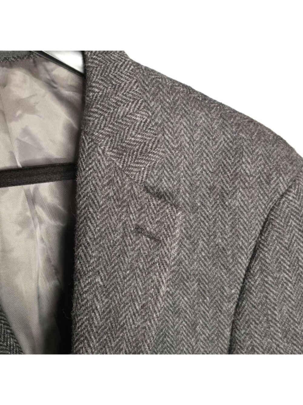 Vintage Ralph Lauren Herringbone Tweed Wool Blazer 44L Gray Lined Two-Button - Picture 8 of 11
